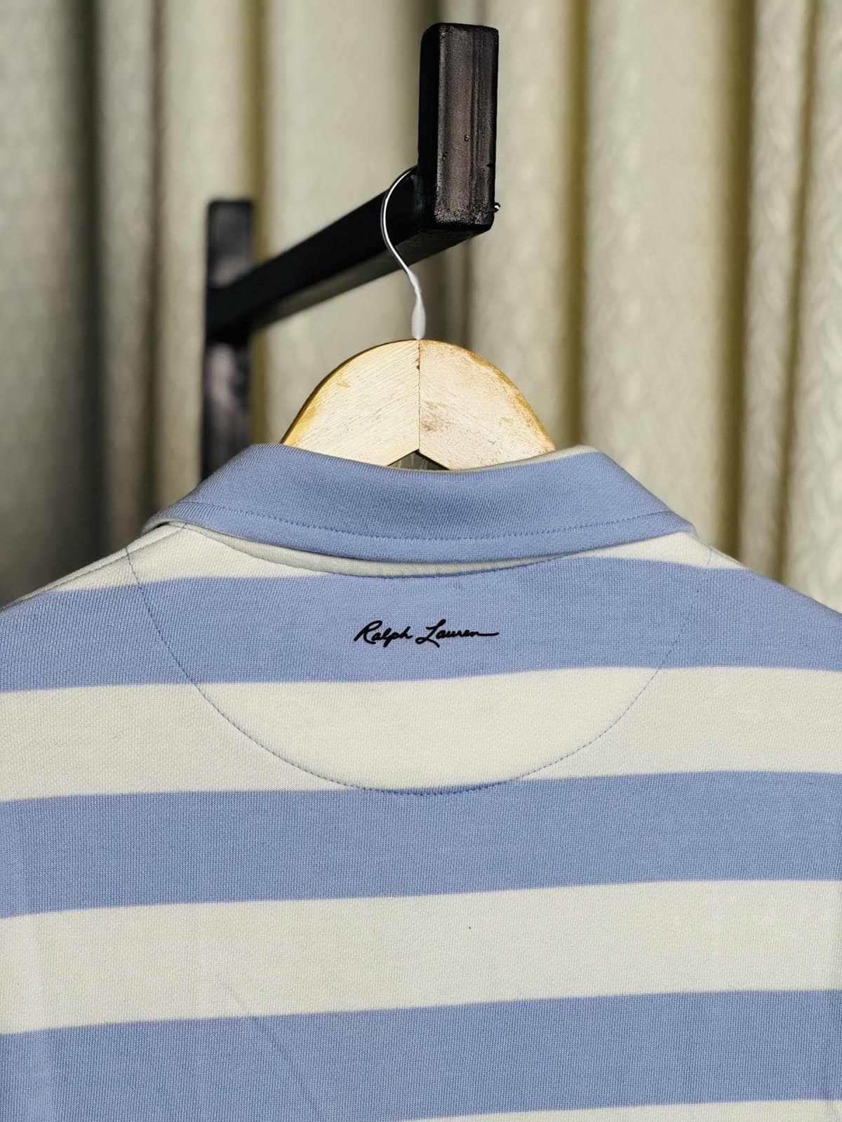 Premium Striped Polo Sweatshirt - Sky Blue angle 4