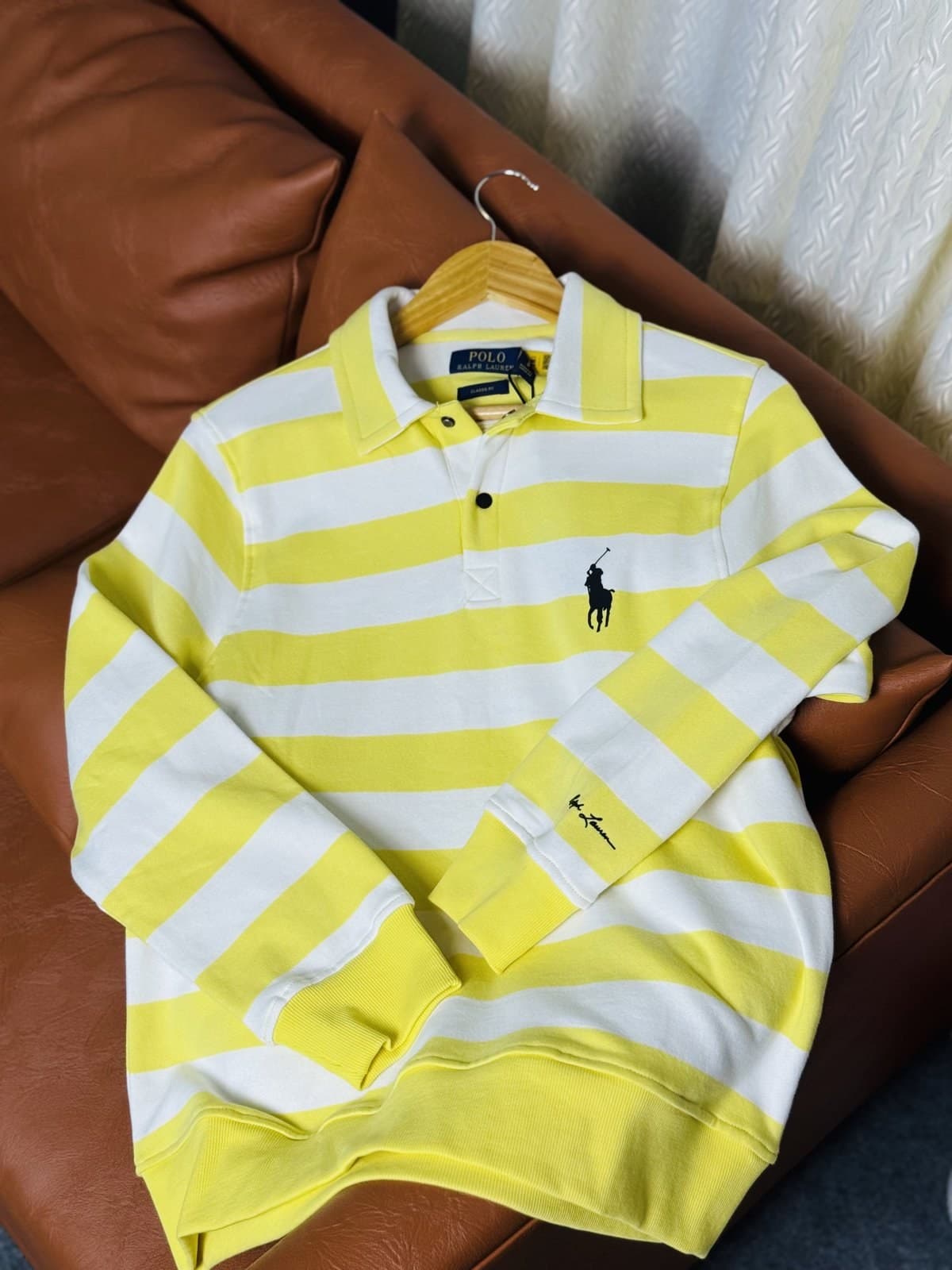 Premium Striped Polo Sweatshirt - Yellow angle 2