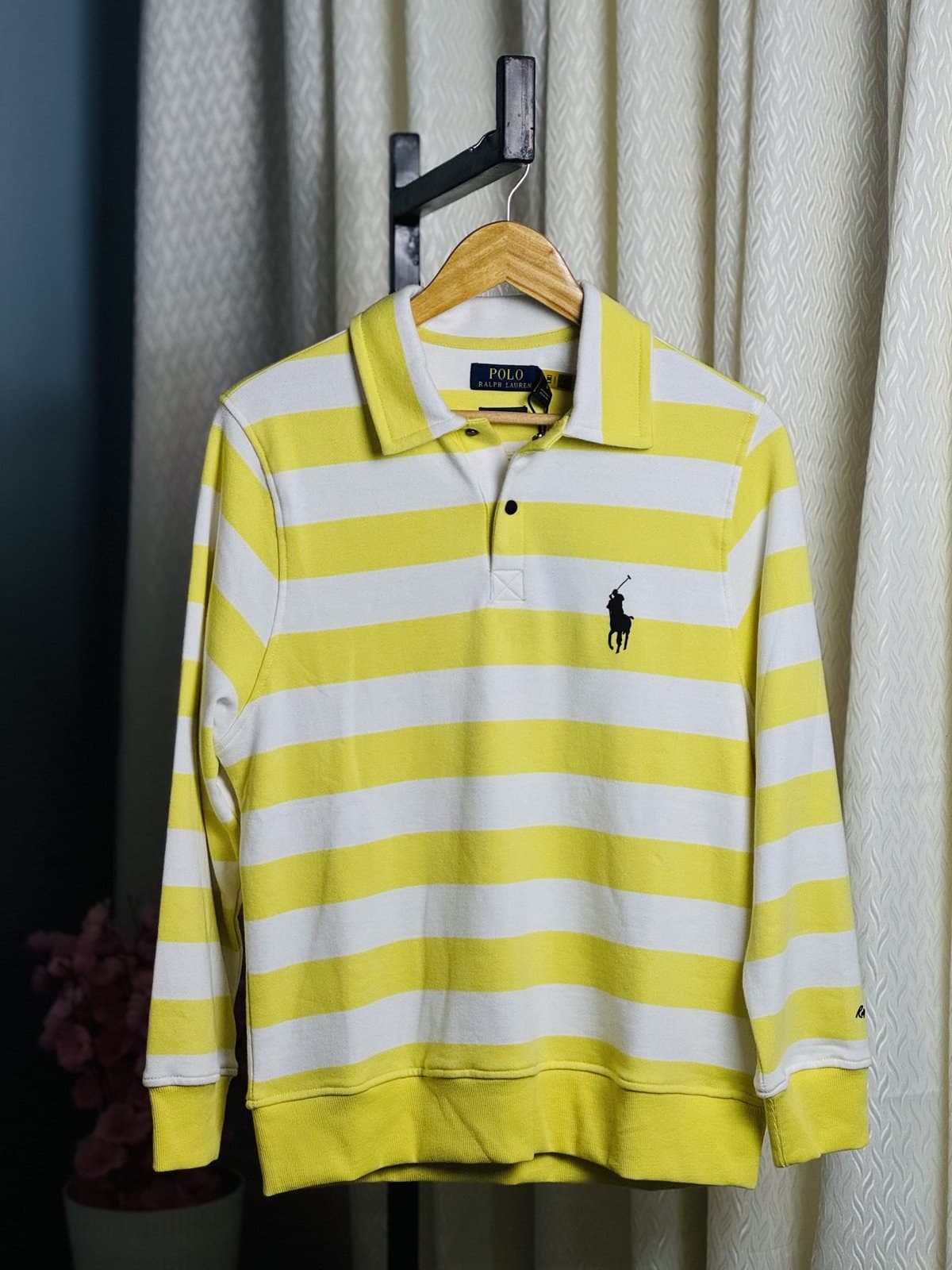 Premium Striped Polo Sweatshirt - Yellow