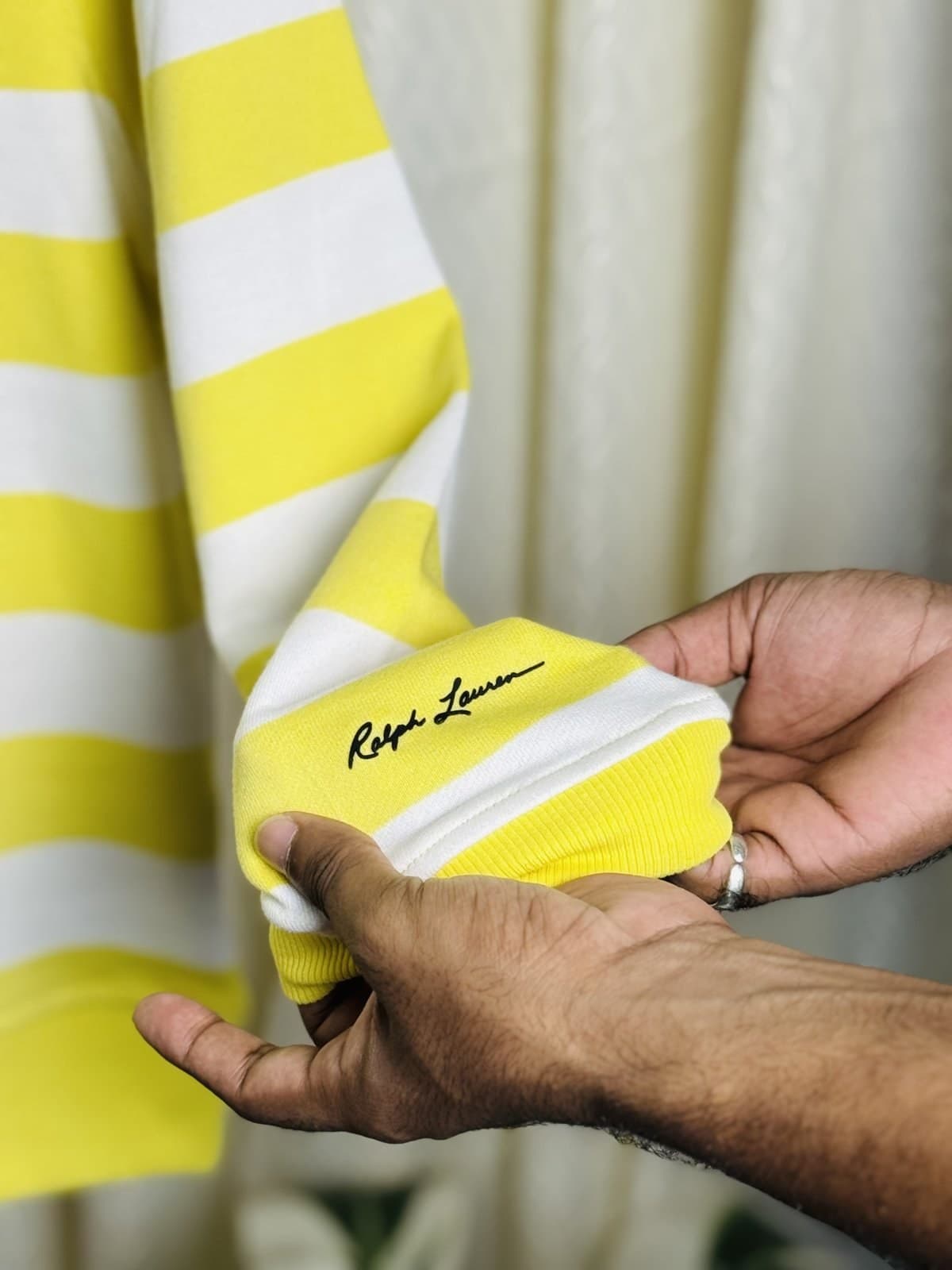 Premium Striped Polo Sweatshirt - Yellow angle 3