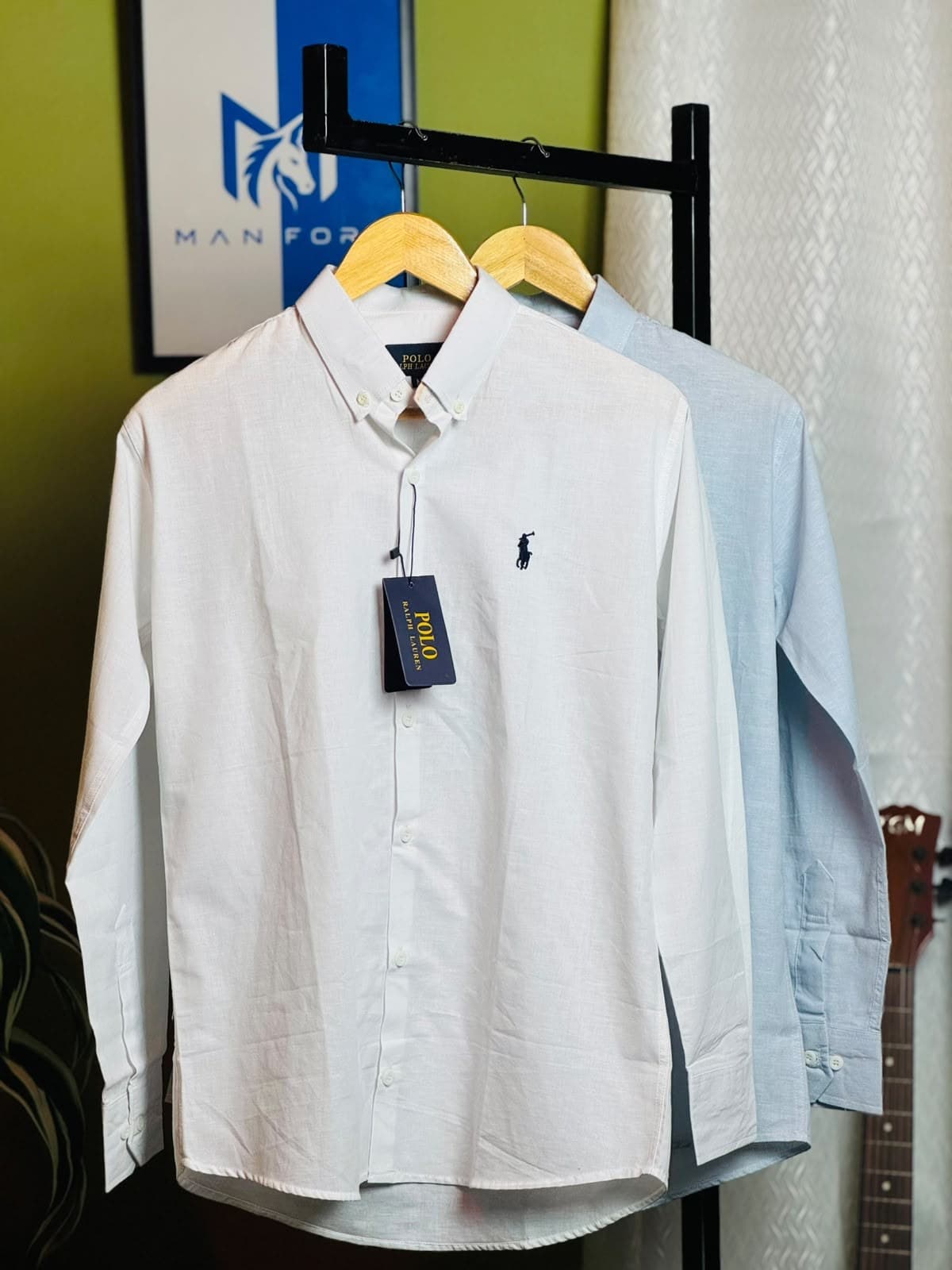 Remi Cotton Shirt Combo - White + Sky Blue angle 2
