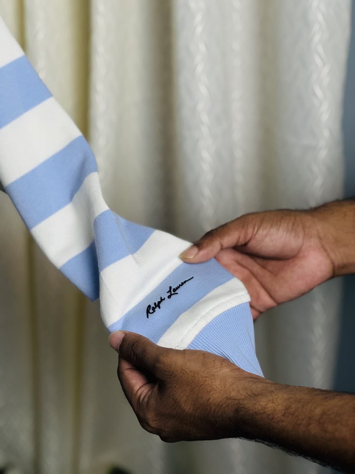 Premium Striped Polo Sweatshirt - Sky Blue angle 3