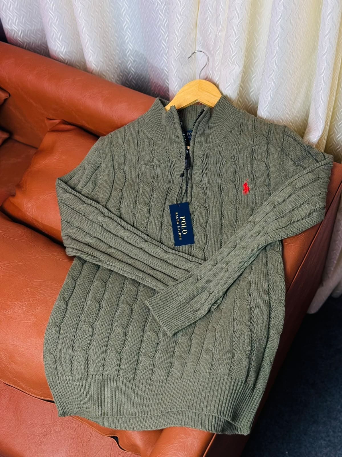 Cable Knit Sweater - Olive angle 2
