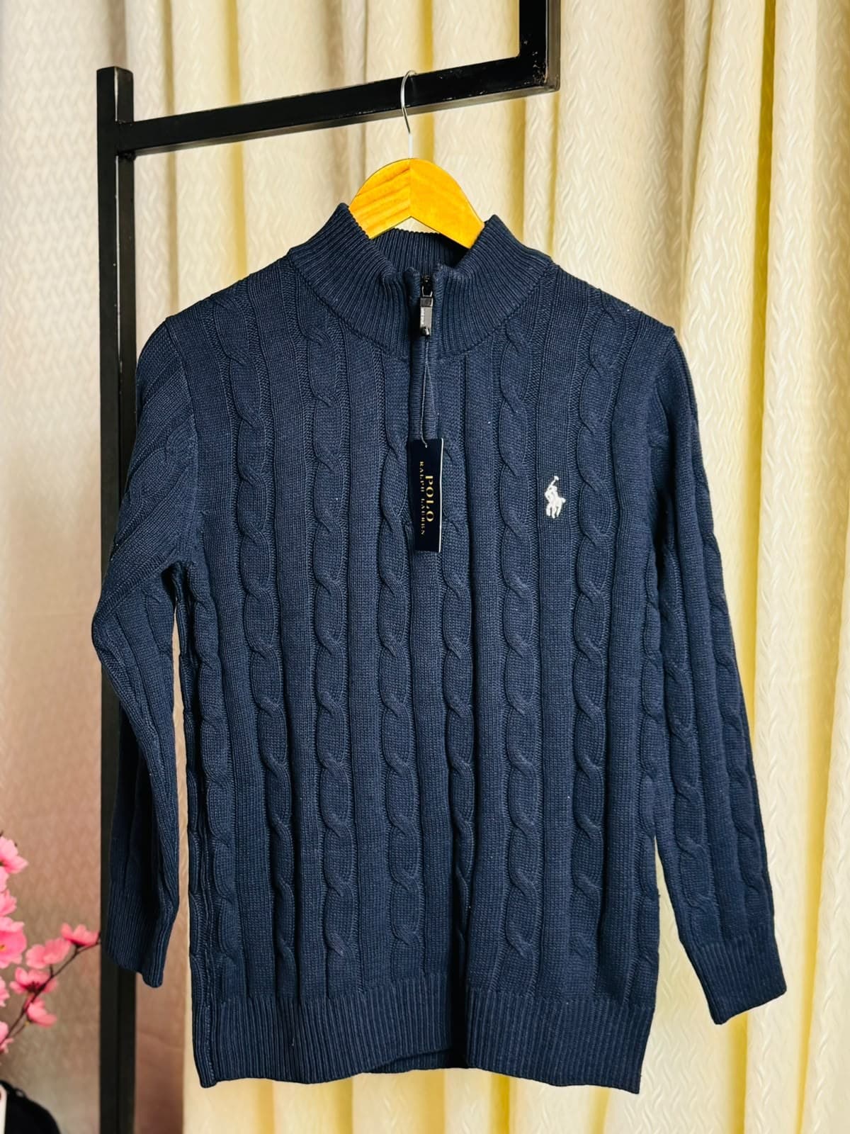 Cable Knit Sweater - Navy Blue