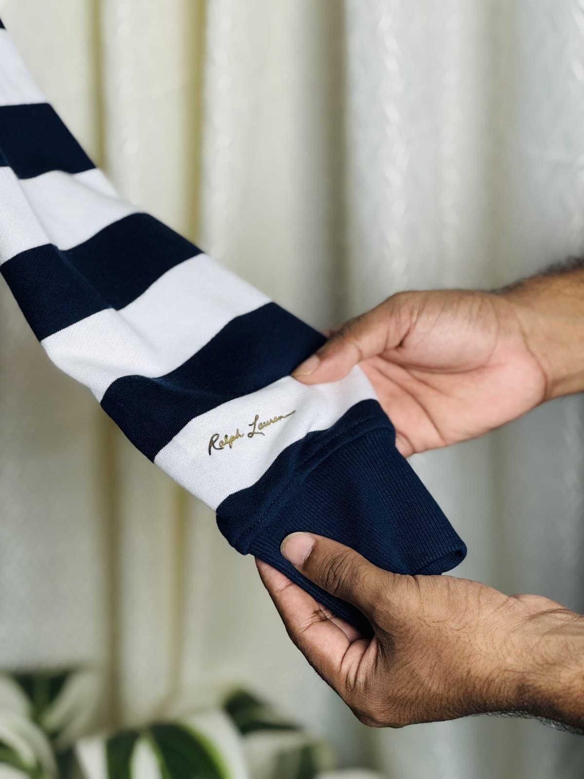 Premium Striped Polo Sweatshirt - Navy Blue angle 3