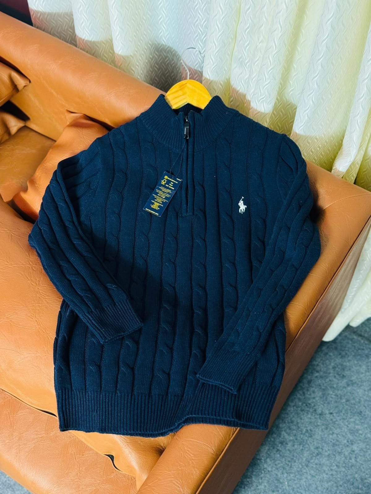Cable Knit Sweater - Navy Blue angle 2